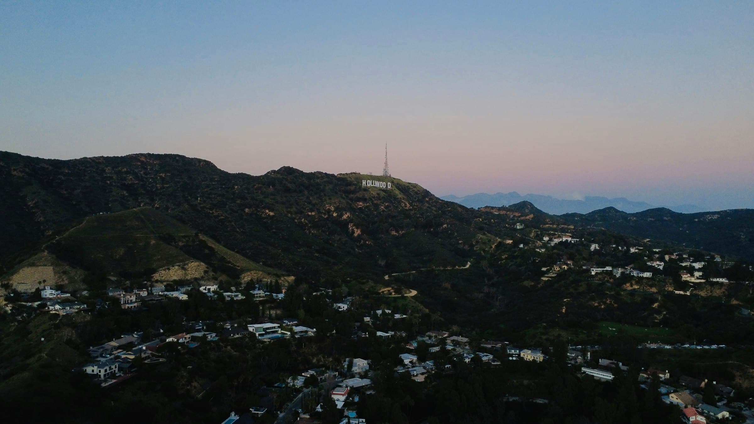 The Los Angeles hills at dusk